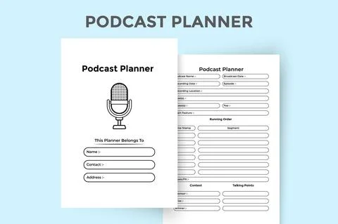 Podcast planner KDP interior notebook. Regular radio station info tracker and Illustrazione stock