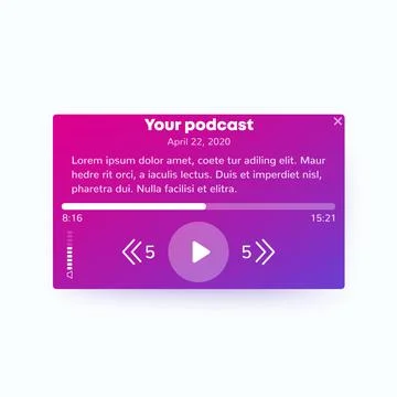Podcast player design, vector interface Illustrazione stock