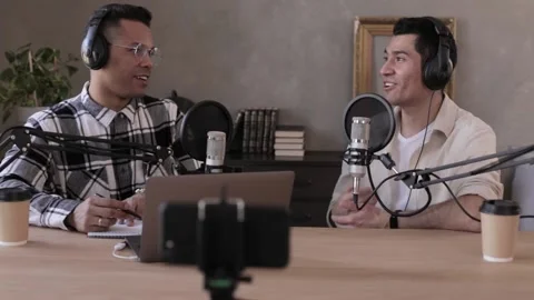 Podcast program recording presenter visitor discuss topic Epspb Stock Footage 163552879