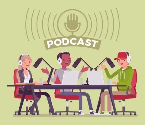 Podcast recording of audio discussion, program of talk 스톡 일러스트