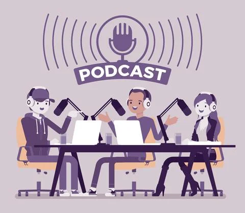 Podcast recording of audio discussion, program of talk 스톡 일러스트
