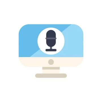 Podcast recording software displaying microphone icon on computer screen Stock Illustration