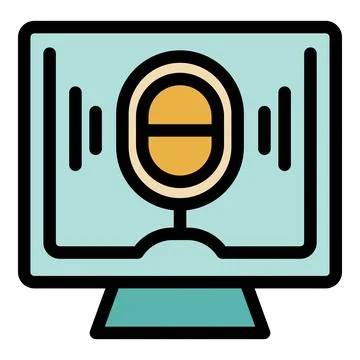 Podcast recording software displaying microphone and sound waves Stock Illustration