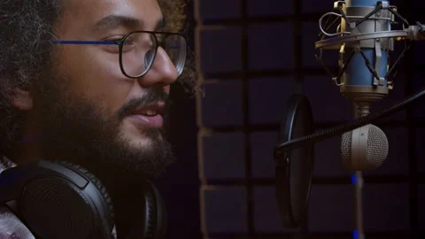 Podcast Recording. Streaming platforms. Hispanic man recording voice over. An Stock Footage 138967224
