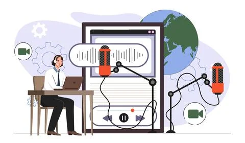 Podcast recording studio concept setup. Vector illustration Stock Illustration