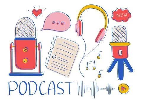 Podcast Set. Items for broadcasting conversations and news on a social netw.. Stock-Illustration