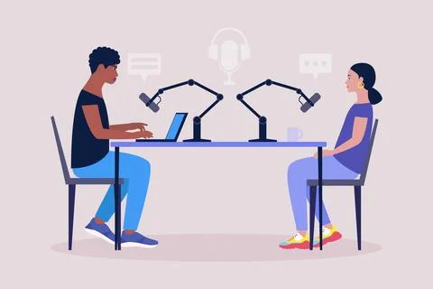 Podcast in studio Stock Illustration