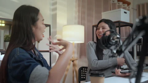 Podcast studio microphone interview content creator storytelling conversati.. Stock Footage 340128296