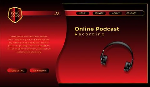 Podcast website template red gradient background Illustrazione stock