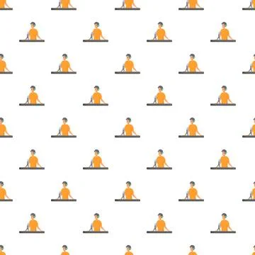 Podcaster broadcasting audio content while recording podcast seamless pattern Stock Illustration