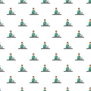 Podcaster broadcasting online with microphone and laptop seamless pattern 스톡 일러스트