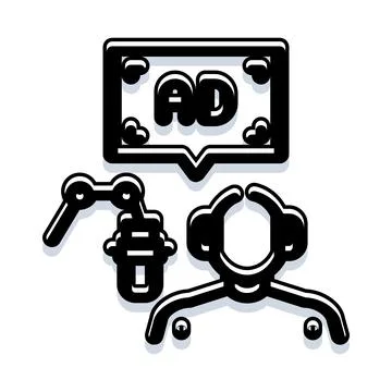Podcaster creating audio advertisement for digital media Ilustração Stock