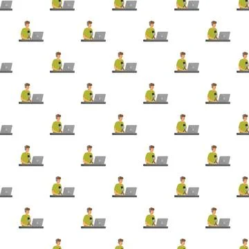 Podcaster creating audio content using laptop pattern Stock Illustration