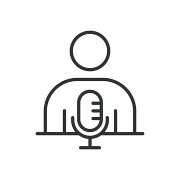 Podcaster, icon in line design. Podcaster, podcast, microphone, audio recording Stock Illustration
