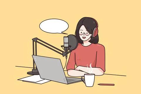 Podcaster making, blogger, technology concept Illustrazione stock
