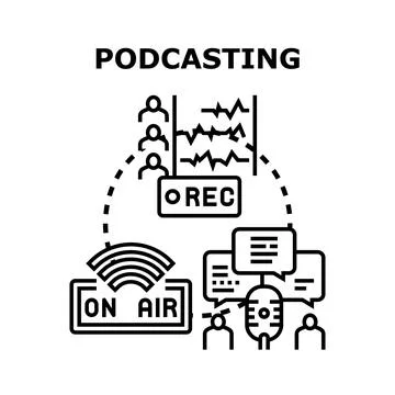 Podcasting broadcasting internet audio recording service concept Stock Illustration