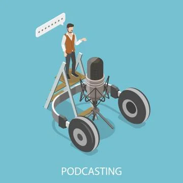 Podcasting flat isometric vector concept. Stock Illustration
