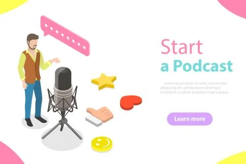 Podcasting flat isometric vector concept. Stock Illustration
