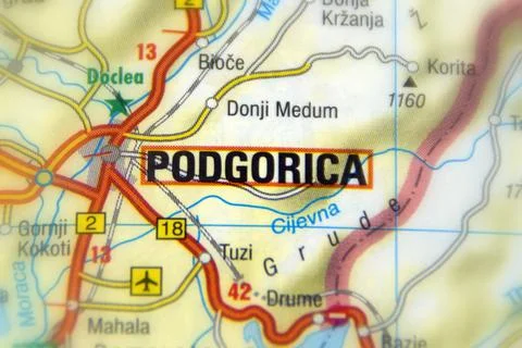 Podgorica on a map Stock Photos