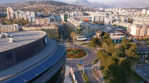 Podgorica Mongenegro - panoramic aerial view of modern city blocks Stock Footage 128065634