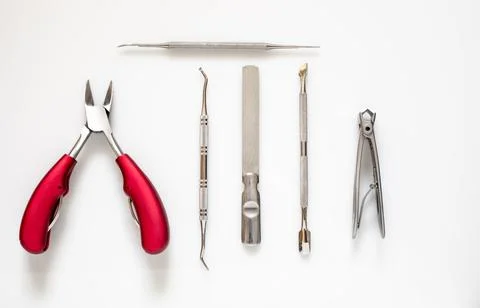 Podiatry utensils on a bright white background Foto stock