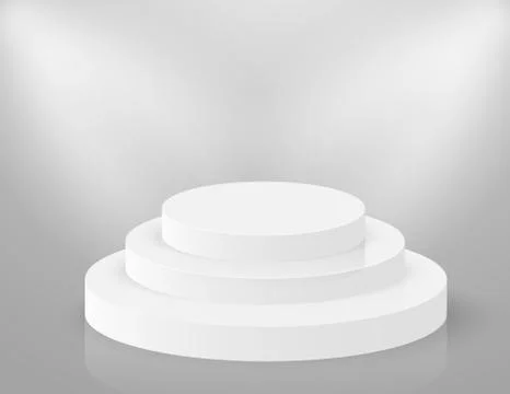 Podium 3D round stage. Circle white pedestal. Empty vector showroom platform Stock Illustration