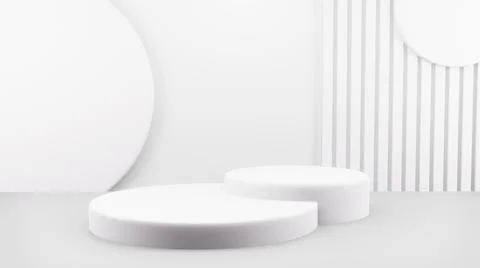 Podium in abstract white composition for product presentation, 3d render, 3d イラスト素材