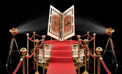 Podium with backgammon, board game. 3D rendering Podium with backgammon, b... Stock-Fotos