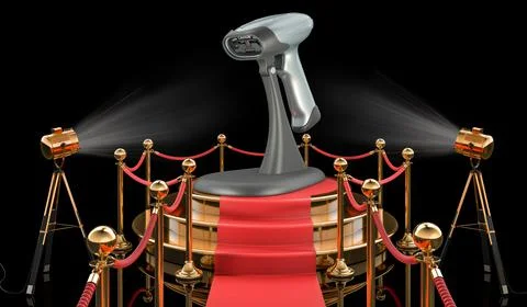 Podium with barcode reader, 3D rendering 库存插图