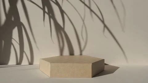 Podium on beige background and palm shadow. Stock Footage 232184763