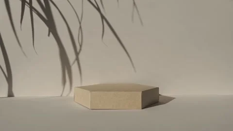 Podium on beige background and palm shadow. Stock Footage 232184780
