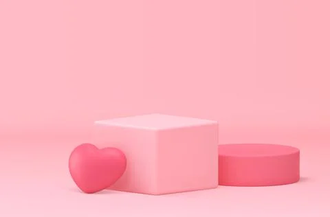 Podium construction 3d pink stage cylinder cube foundation event wedding love Stock Illustration