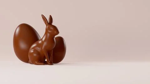 Podium decorated with chocolate Easter eggs and rabbit. Easter concept backdrop Stockillustratie