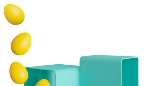 A podium designed for Easter with several yellow eggs floating above it. The  Stock Photos