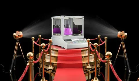 Podium with digital lab scale, 3D rendering Stock Illustration
