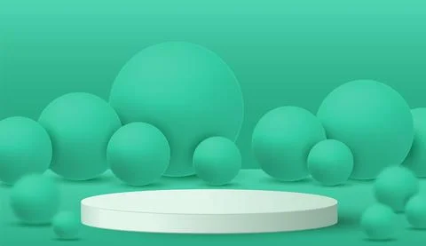 Podium display design on a Turquoise Background minimal green round balls pro Stock Illustration