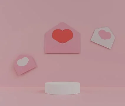 Podium display with Envelope and red heart shape 3D render illustration Stock Illustration