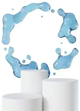 Podium displayed with water drops surrounding it. The setup shows a clear i.. Stock Illustration
