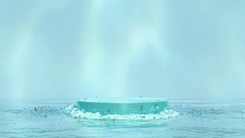 Podium empty with boiling water under the stage isolated on blue background.. Stock Footage 278598389