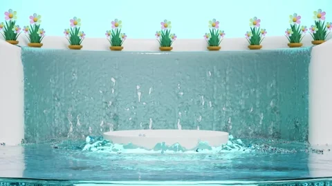 Podium empty with flower pot, waterfall background. cosmetic display produc.. Video stock 278801613