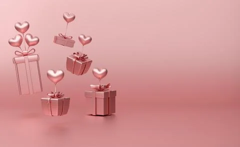Podium empty with geometric shapes and gift box in pink pastel composition .. Stock Illustration