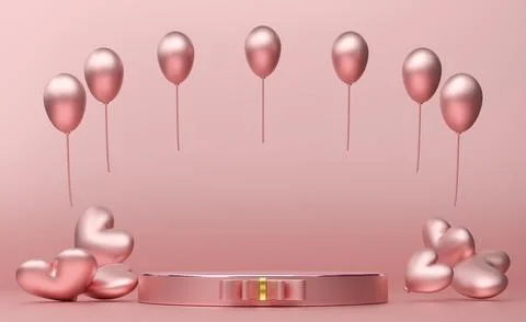 Podium empty with geometric shapes in pink pastel composition for modern st.. イラスト素材