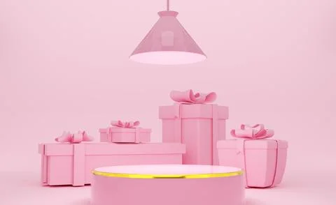 Podium empty with geometric shapes in pink pastel composition for modern st.. イラスト素材