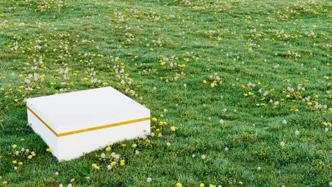 Podium on the grass with flowers Illustrazione stock