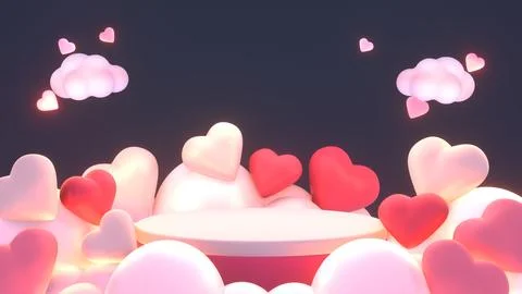 Podium with hearts and clouds Stock Illustration