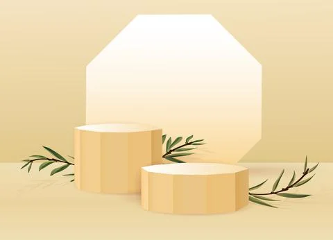 Podium with leaves, product presentation background, beauty cosmetic display 스톡 일러스트