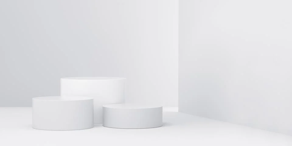 Podium with light entry from one side on white studio background. fashion and Stock Photos