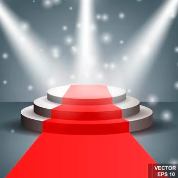 Podium. Light floodlights. Presentation. The Red carpet. For your design. Ilustração Stock