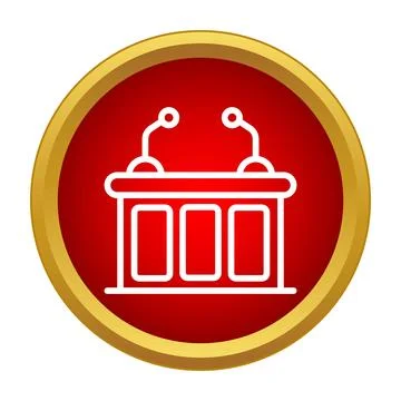 Podium with microphones icon red button Stock Illustration