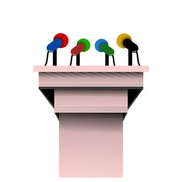Podium with microphones on white background. Podium illustration. Stock Illustration